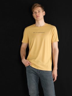 Yazı Baskılı Sarı Erkek Kısa Kol Tişört