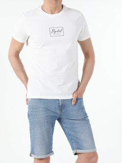 Regular Fit Bisiklet Yaka Örme Erkek Beyaz Kısa Kol Tişört