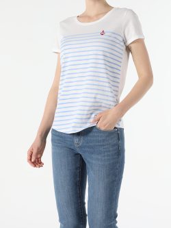 Regular Fit Bisiklet Yaka Örme Kadın Açık Mavi Kısa Kol Tişört