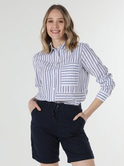 Mavi Kadın Gömlek U.Kol