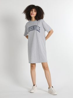 Comfort Fit Bisiklet Yaka Yazı Baskılı Kadın Elbise