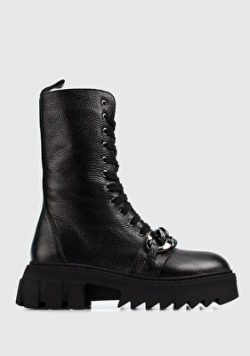 Siyah Deri Kadin Asker Botu