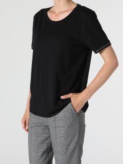 Regular Fit Bisiklet Yaka Örme Kadın Siyah Kısa Kol Tişört