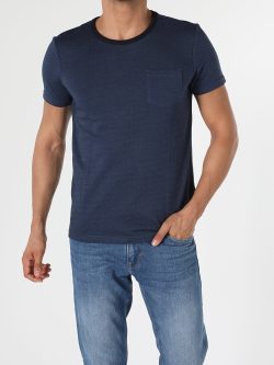 Regular Fit Bisiklet Yaka Örme Erkek Lacivert Kısa Kol Tişört