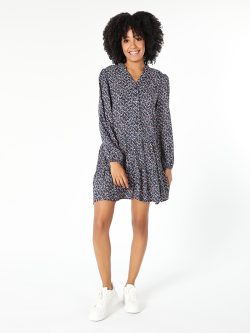 Regular Fit Çiçek Desenli Düğmeli Çok Renkli Kadın Elbise