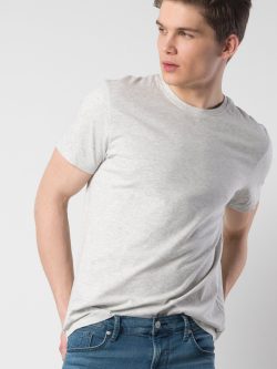 Regular Fit Bisiklet Yaka Örme Erkek Gri Melanj Kısa Kol Tişört