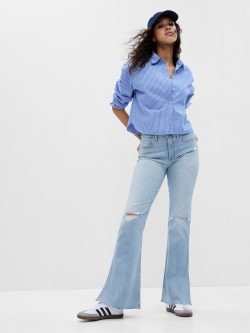 Açık Mavi High Rise Split Hem 70s Flare Washwell™ Jean Pantolon