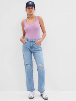 Açık Mavi Mid Rise Destructed 90s Loose Washwell™ Jean Pantolon