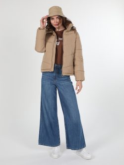 Regular Fit Şişme Bej Kadın Mont
