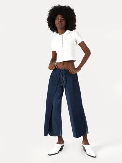 Regular Fit Düz Paça Orta Bel Mavi Kadın Pantolon