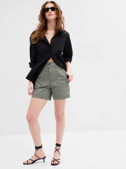 Yeşil Mid Rise Girlfriend Khaki Washwell™ Şort