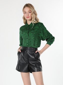 Regular Fit Baskılı Çok Renkli Kadın Uzun Kol Gömlek