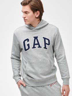 Gri Gap Logo Kapüşonlu Sweatshirt