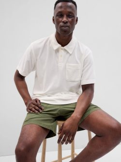 Kırık Beyaz Havlu Kumaş Polo Yaka T-Shirt