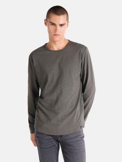 Regular Fit Bisiklet Yaka Basic Yeşil Erkek Uzun Kol Tişört