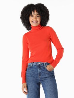 Slim Fit Balıkçı Yaka Turuncu Kadın Kazak