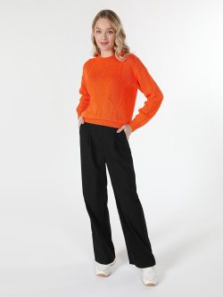Regular Fit Bisiklet Yaka Turuncu Kadın Kazak