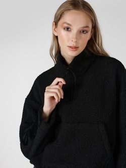 Regular Fit Fermuarlı Yaka Siyah Kadın Sweatshirt